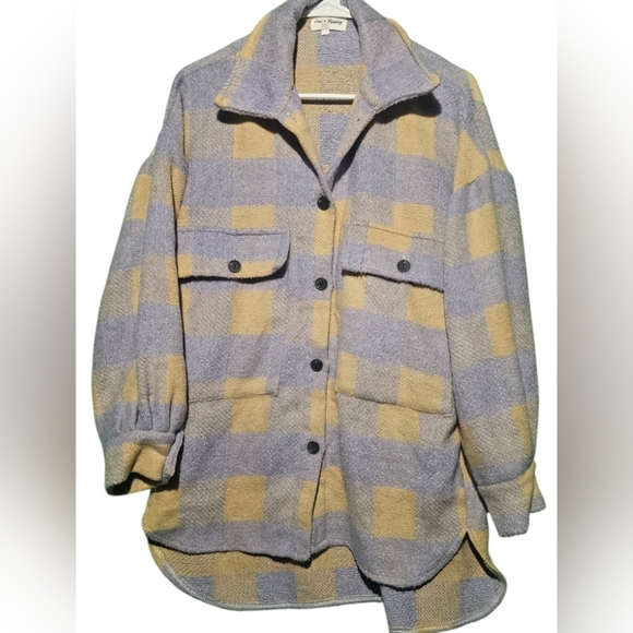 Love + Harmony Plaid Button-Up Shacket Medium Oversized PTP 23 - Picture 6 of 8